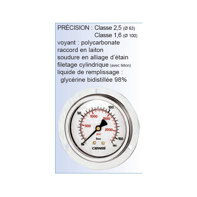 * MANO GLYCER.B.INOX 0-600 B - ref MS 15 600C - lot de 1